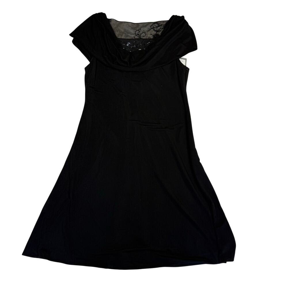 Vintage 1990s Patro Cowl Neck Sequin Beaded Mesh Black Cocktail Dress XL NWT - Picture 4 of 5